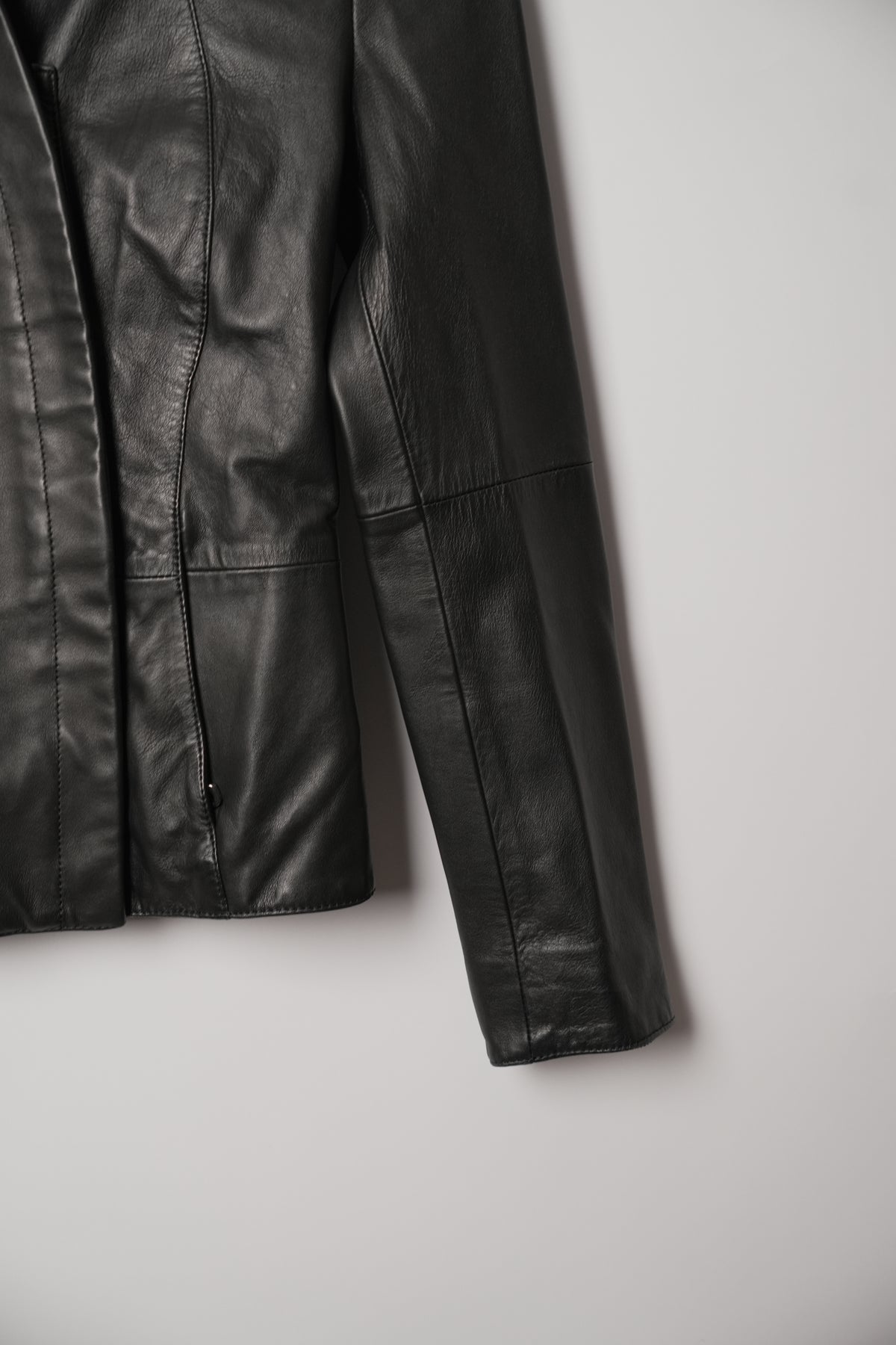 Emporio Armani Black Leather Sheepskin Kimono Zipper Jacket