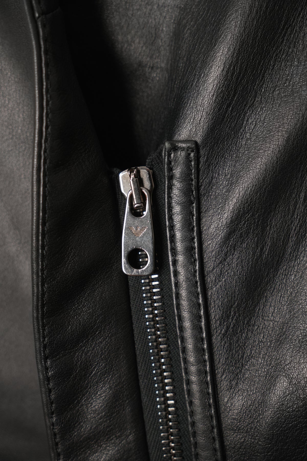 Emporio Armani Black Leather Sheepskin Kimono Zipper Jacket