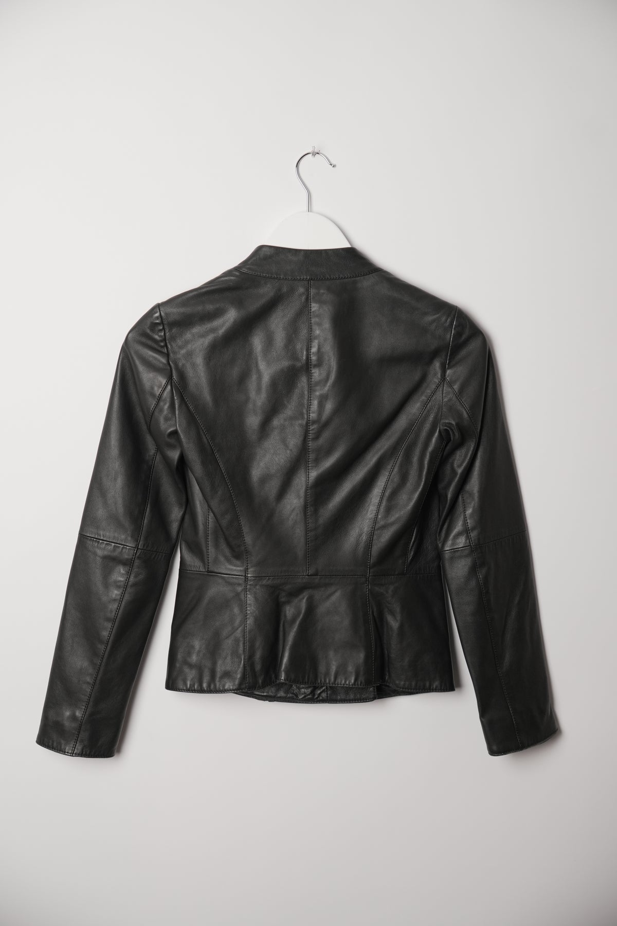 Emporio Armani Black Leather Sheepskin Kimono Zipper Jacket