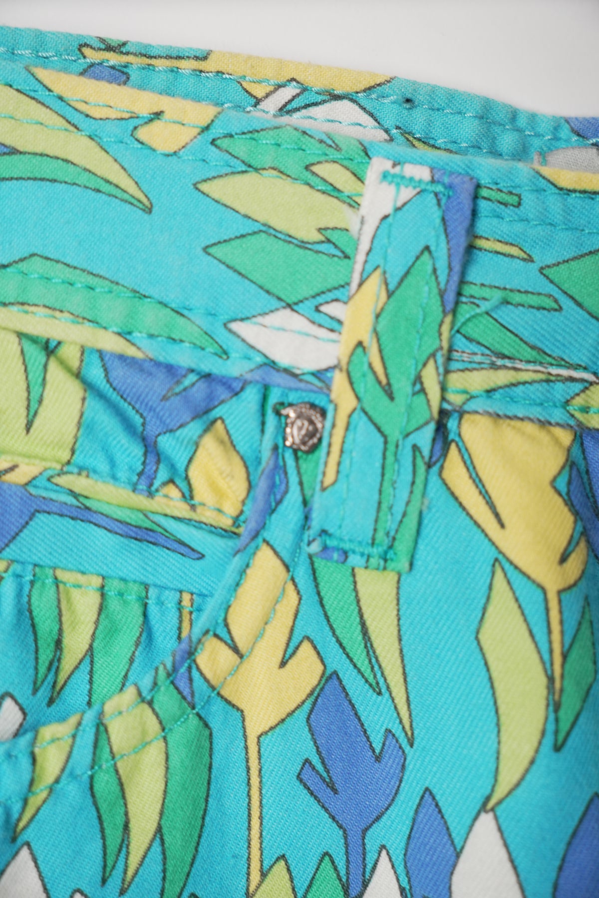 Versace Jeans Couture Blue Tree Sketch Half Denim Jean Pants