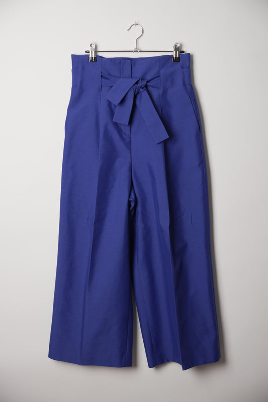 Lanvin Blue Centre Pleat Wide Leg Paperbag Pants