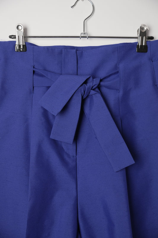 Lanvin Blue Centre Pleat Wide Leg Paperbag Pants