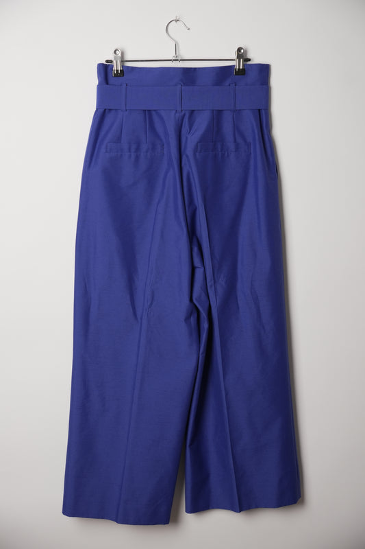 Lanvin Blue Centre Pleat Wide Leg Paperbag Pants