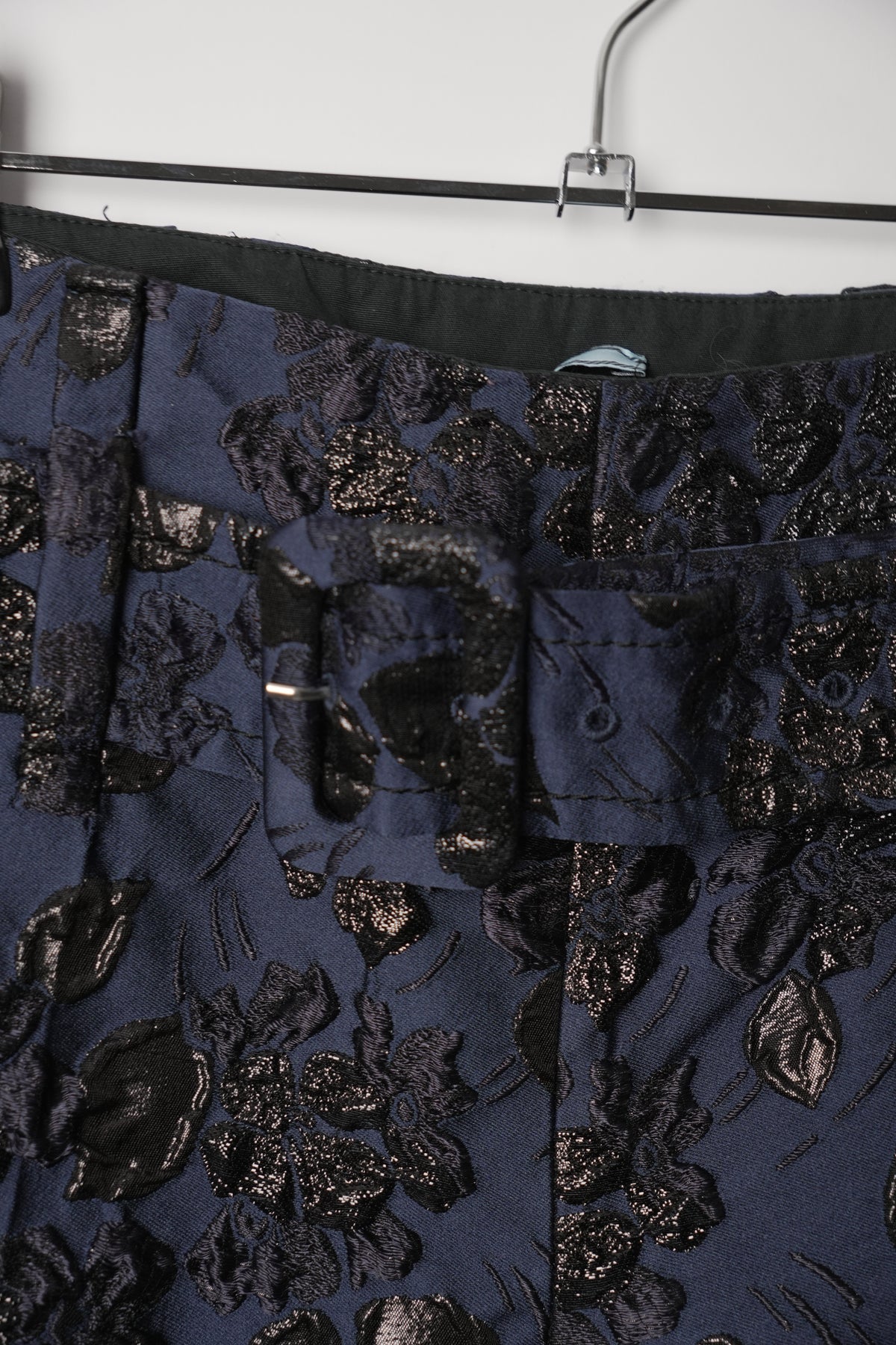 Prada Blue Floral Cloque Wide Leg Pants w Belt FW 2019