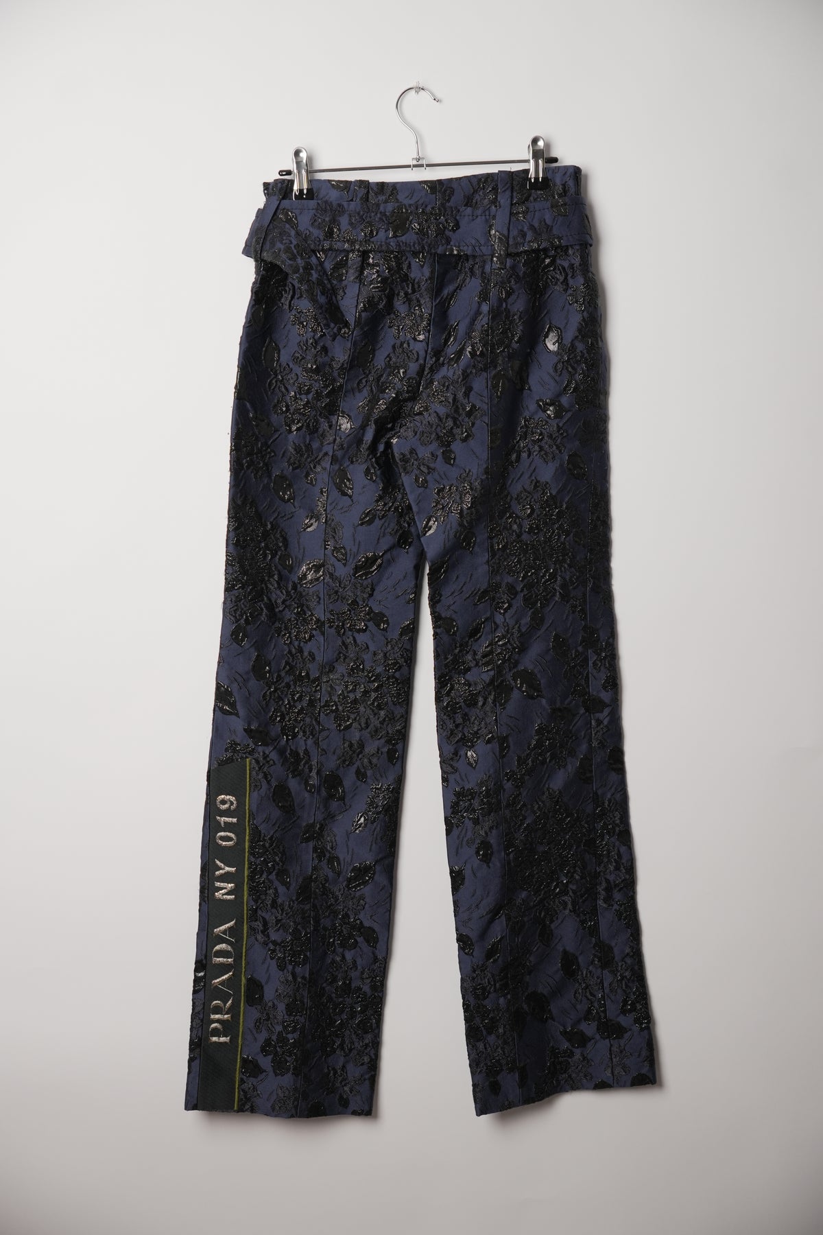 Prada Blue Floral Cloque Wide Leg Pants w Belt FW 2019