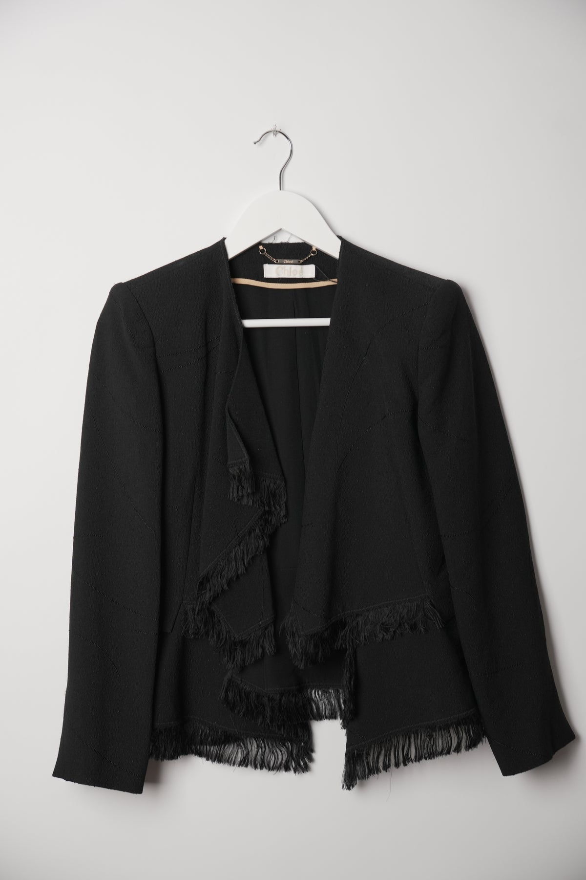 Chloe Black Waterfall Blazer w Fringe Trimming