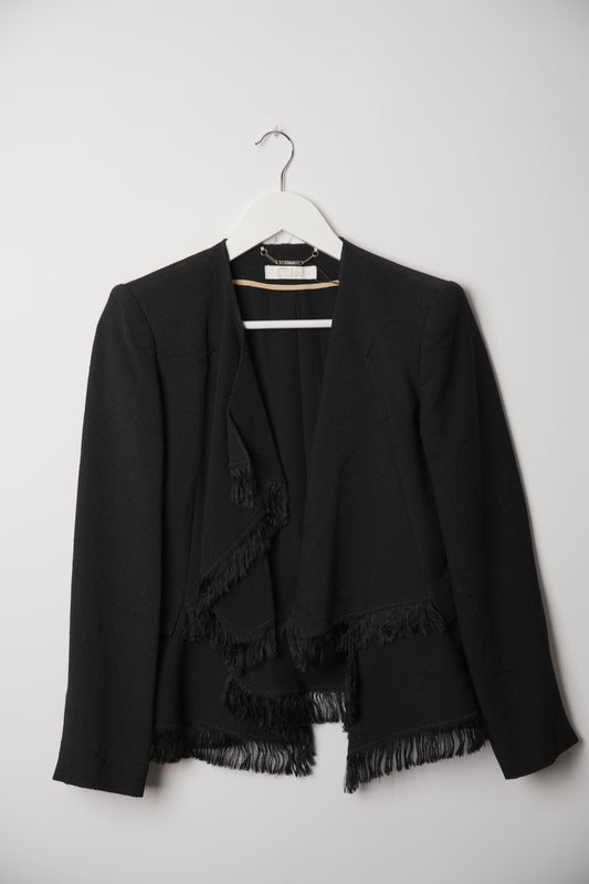 Chloe Black Waterfall Blazer with Fringe Trimming
