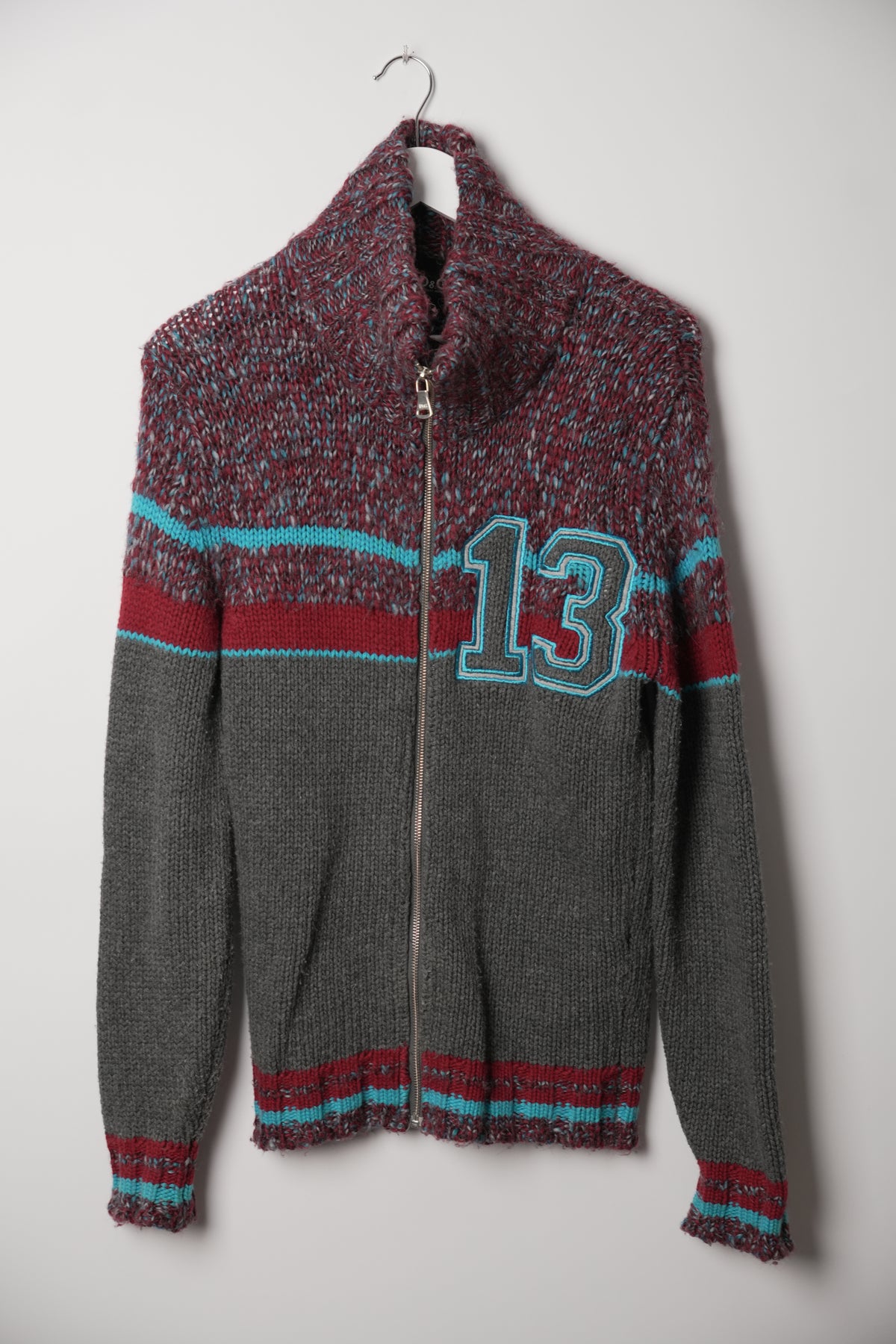 Dolce & Gabbana Mock Neck Blue Red Grey Sport 13 Knit Zip Jacket