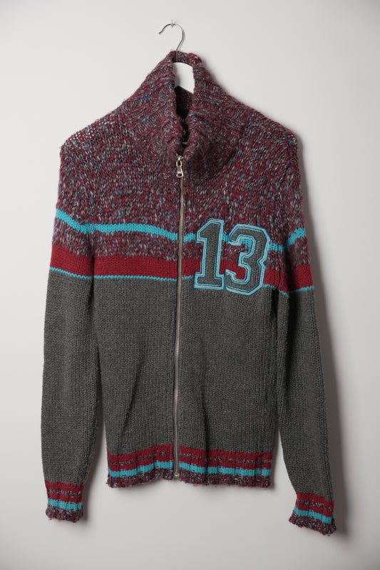 Dolce & Gabbana Mock Neck Blue Red Grey Sport 13 Knit Zip Jacket