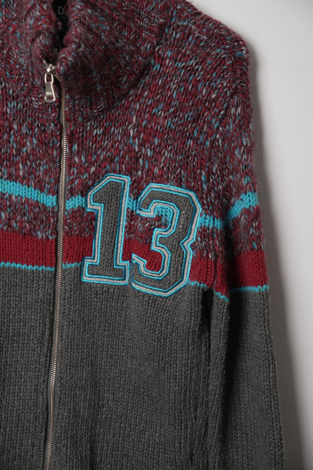 Dolce & Gabbana Mock Neck Blue Red Grey Sport 13 Knit Zip Jacket