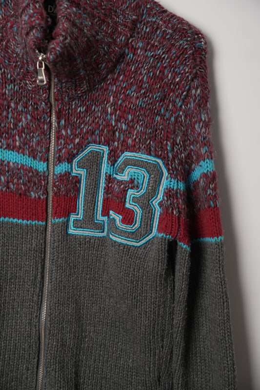Dolce & Gabbana Mock Neck Blue Red Grey Sport 13 Knit Zip Jacket