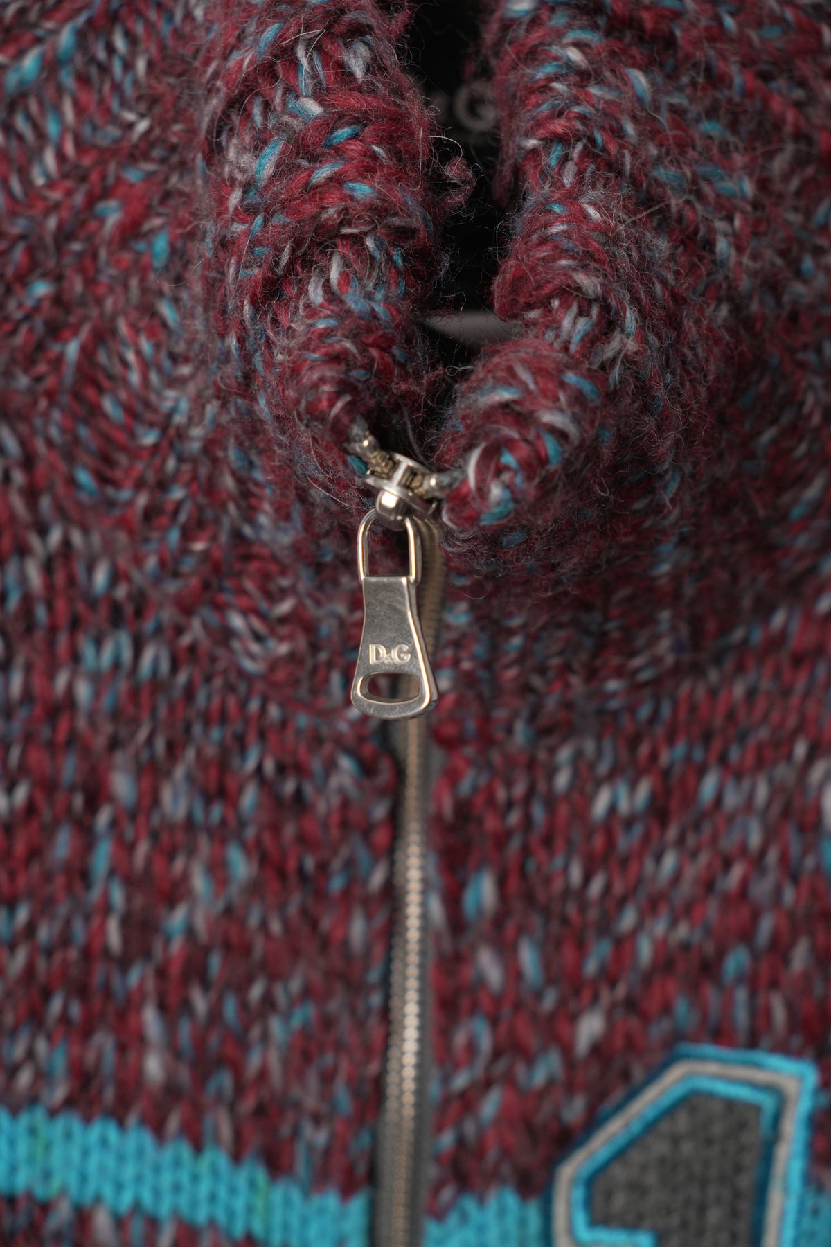 Dolce & Gabbana Mock Neck Blue Red Grey Sport 13 Knit Zip Jacket