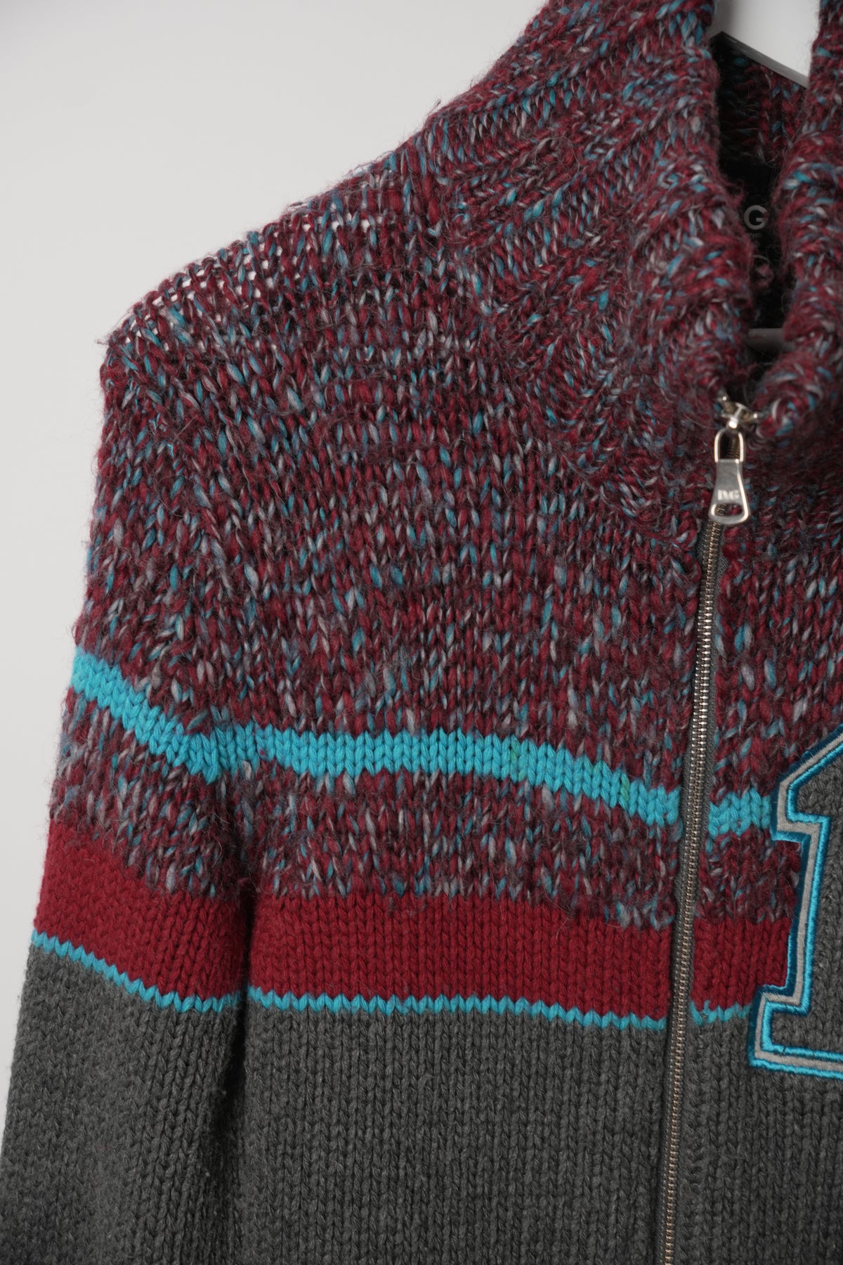 Dolce & Gabbana Mock Neck Blue Red Grey Sport 13 Knit Zip Jacket