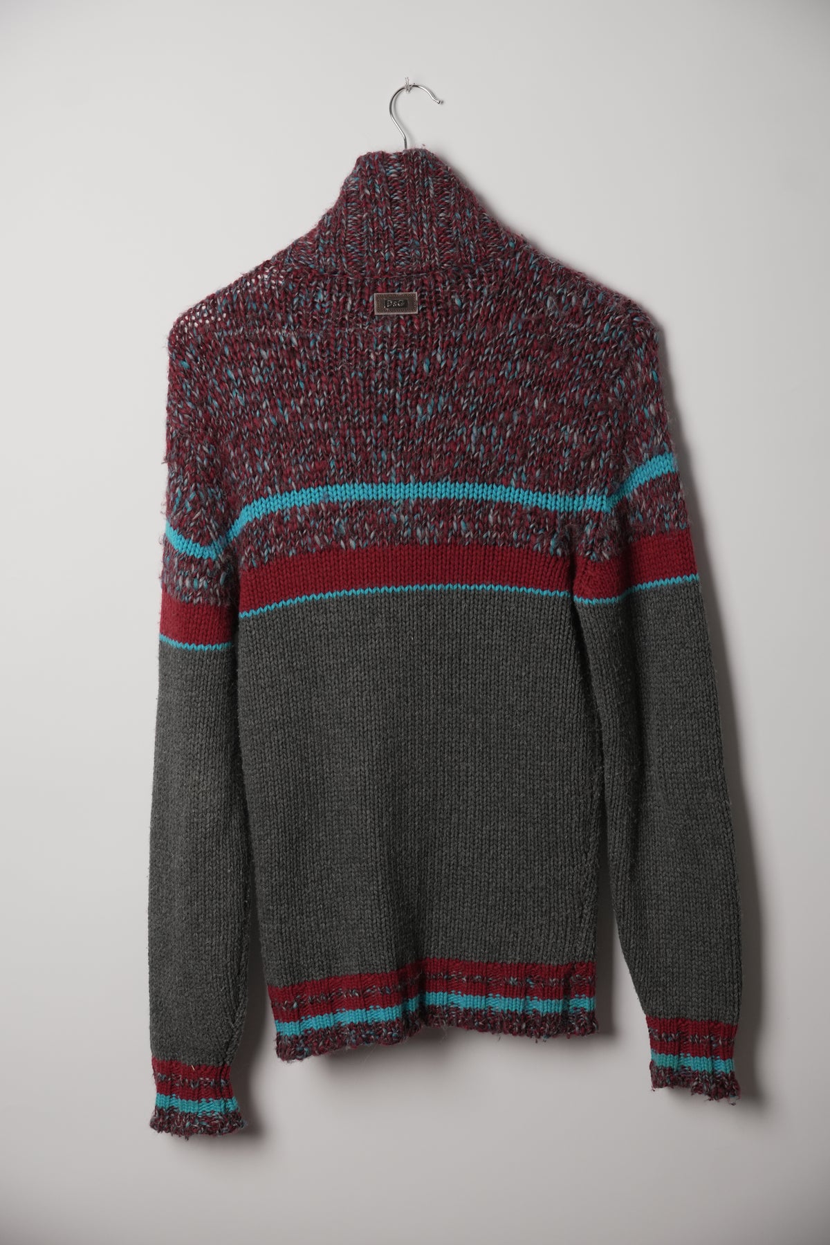 Dolce & Gabbana Mock Neck Blue Red Grey Sport 13 Knit Zip Jacket