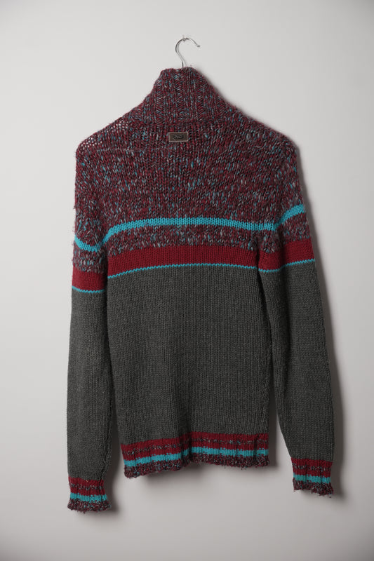 Dolce & Gabbana Mock Neck Blue Red Grey Sport 13 Knit Zip Jacket