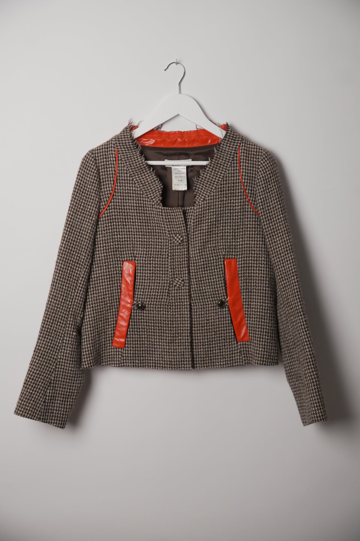 Chloe Houndstooth Wool Blazer w Orange Vinyl Trimming