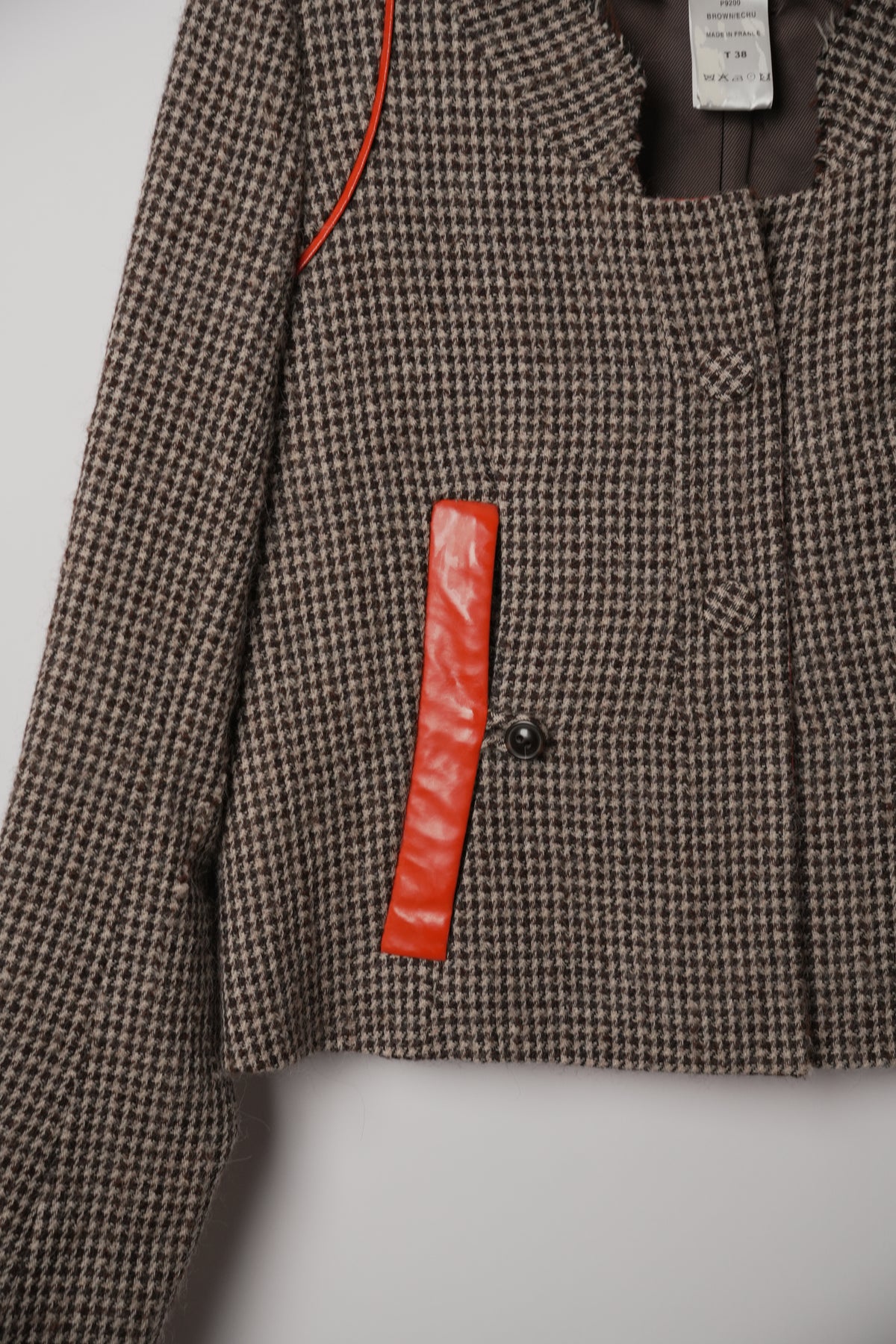 Chloe Houndstooth Wool Blazer w Orange Vinyl Trimming