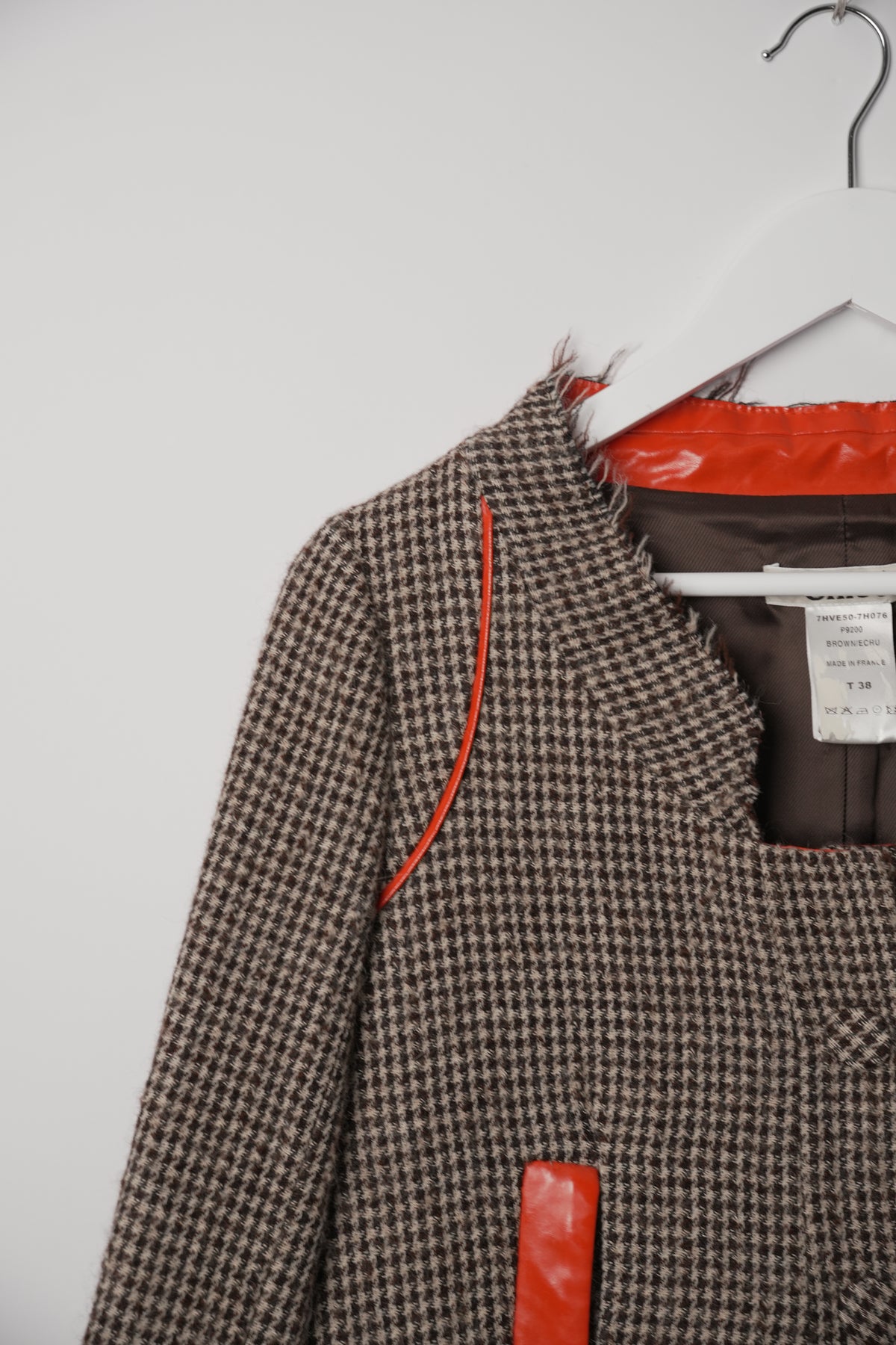 Chloe Houndstooth Wool Blazer w Orange Vinyl Trimming