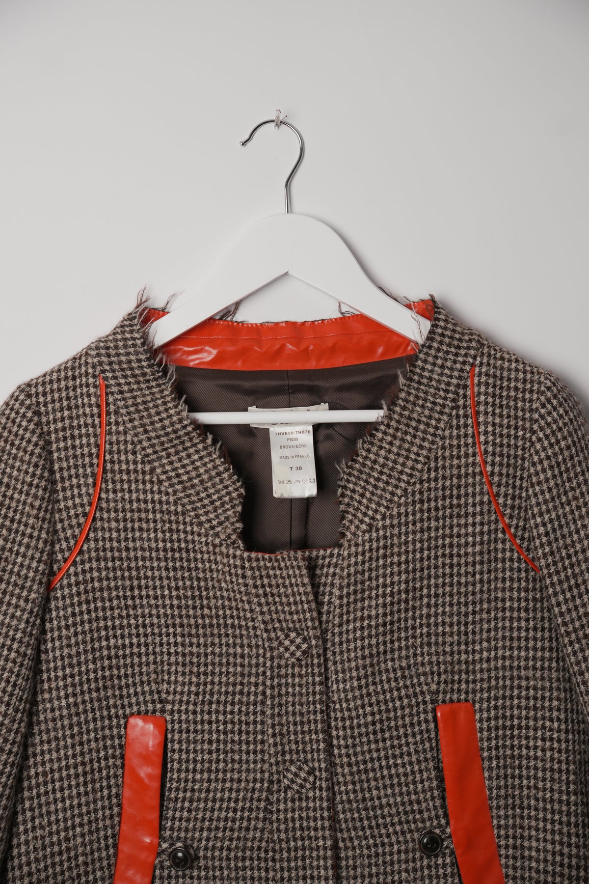 Chloe Houndstooth Wool Blazer w Orange Vinyl Trimming