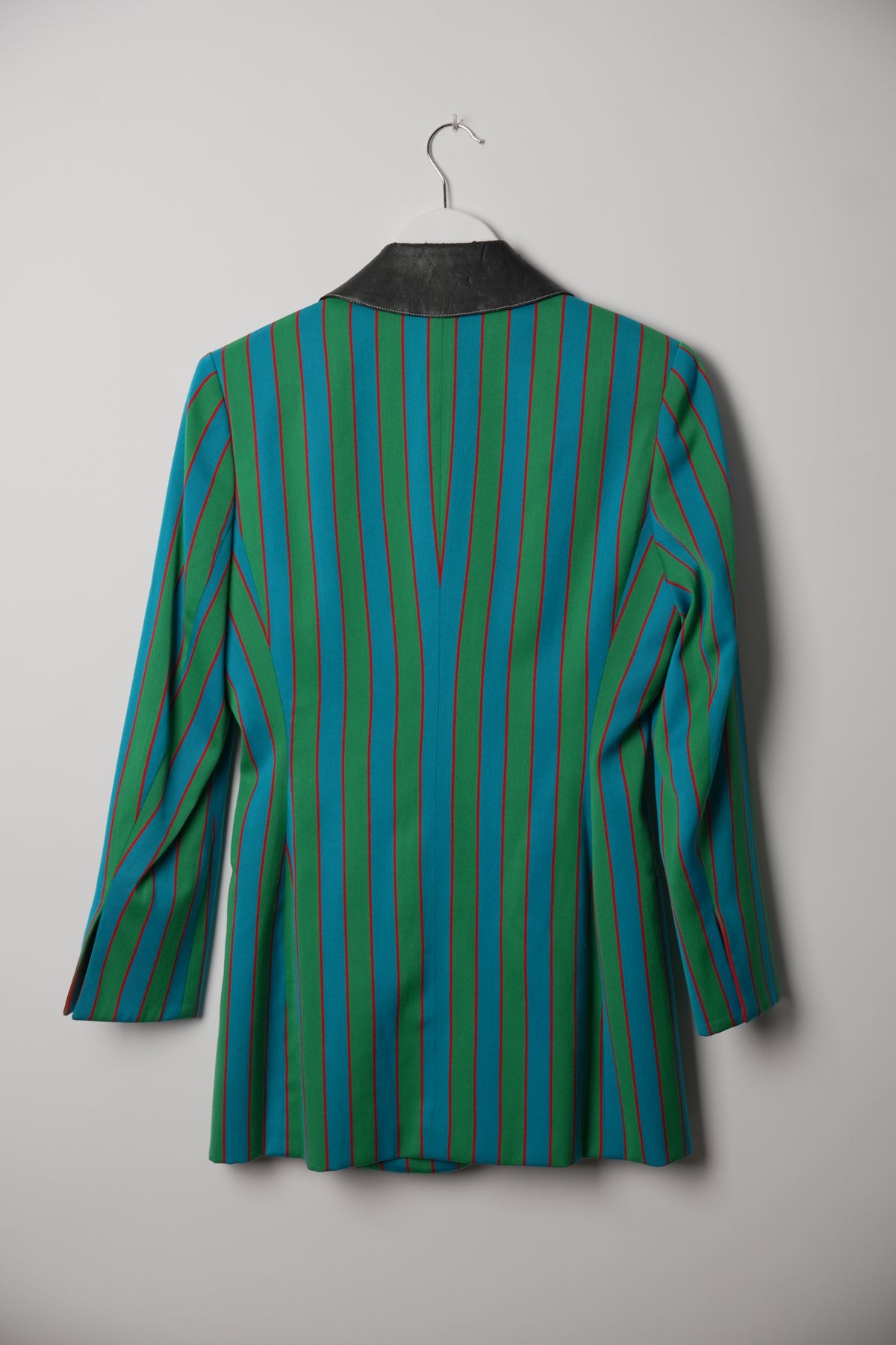 Christian Dior Blue Green Red Stripe Double Buckle Blazer w Leather Collar