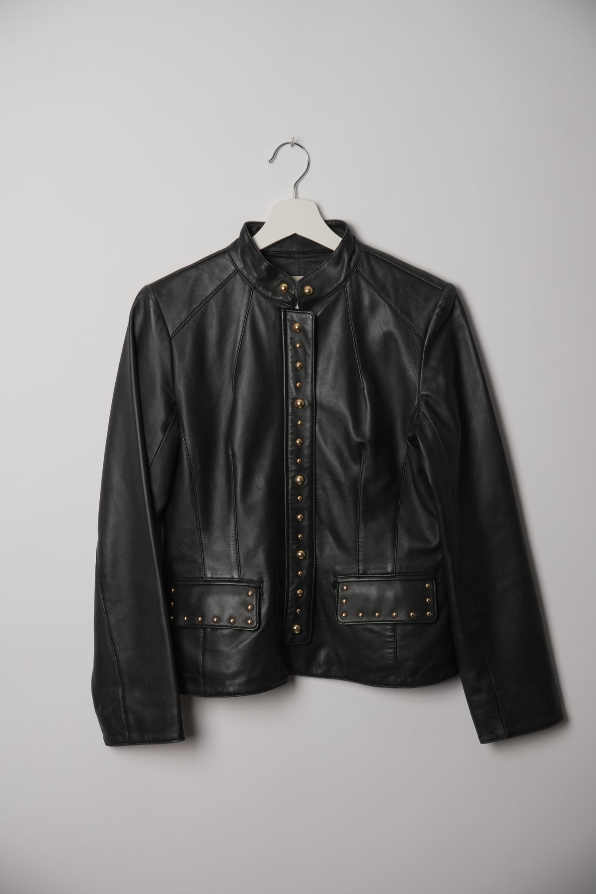 Otto Leather Mock Neck Jacket w Stud Detail