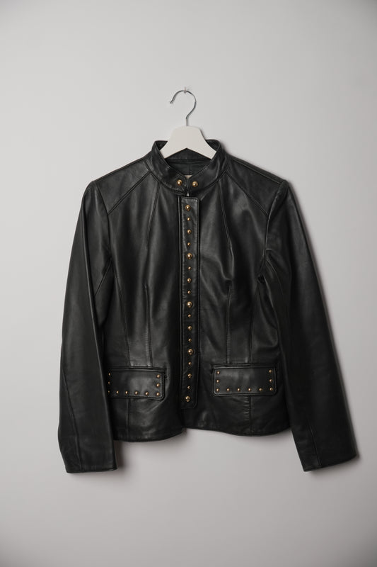 Otto Leather Mock Neck Jacket with Stud Detail