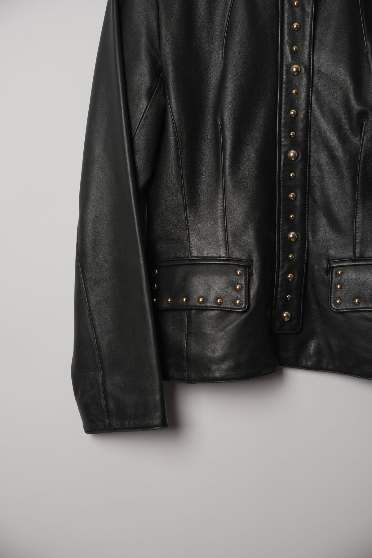 Otto Leather Mock Neck Jacket w Stud Detail