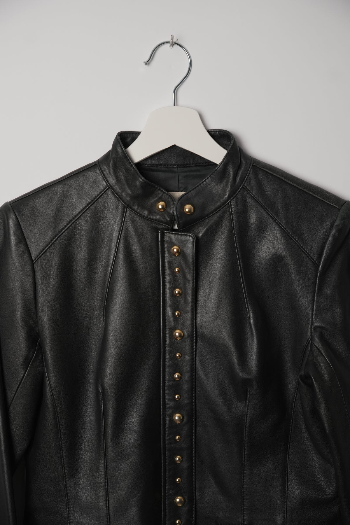 Otto Leather Mock Neck Jacket w Stud Detail