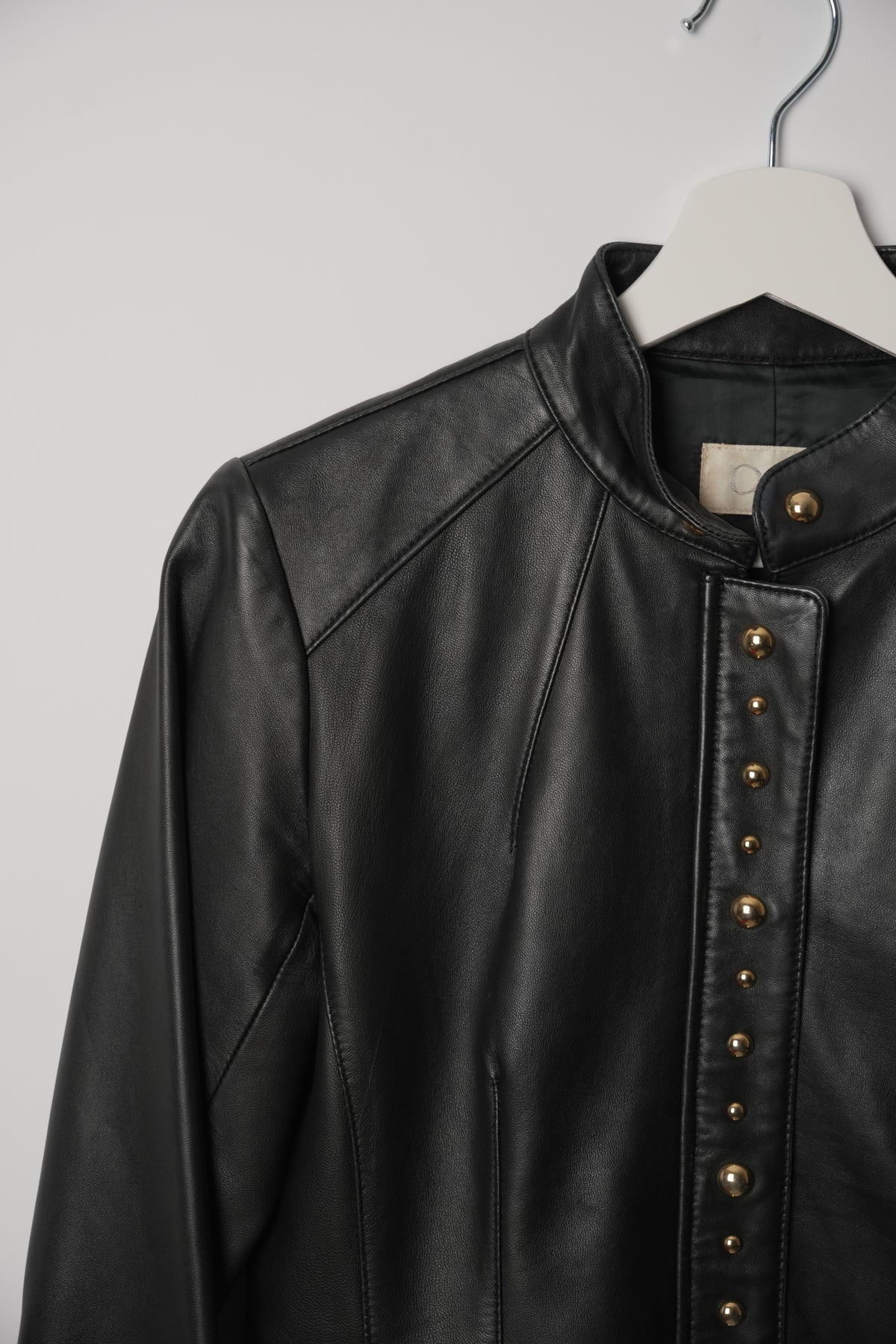 Otto Leather Mock Neck Jacket w Stud Detail