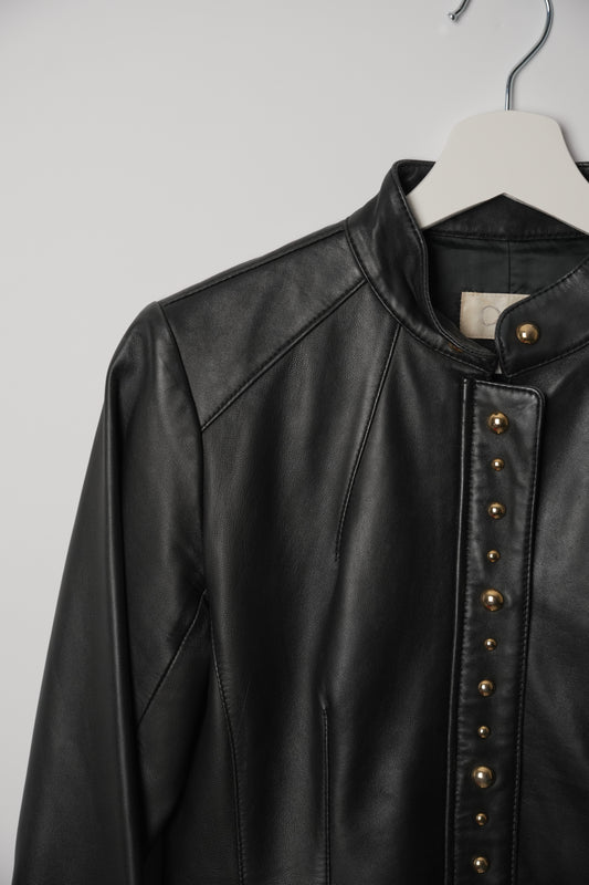 Otto Leather Mock Neck Jacket with Stud Detail