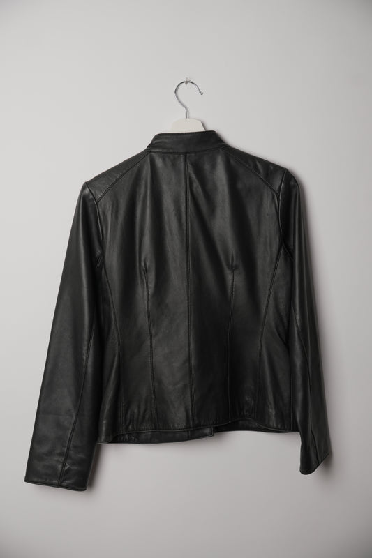 Otto Leather Mock Neck Jacket with Stud Detail