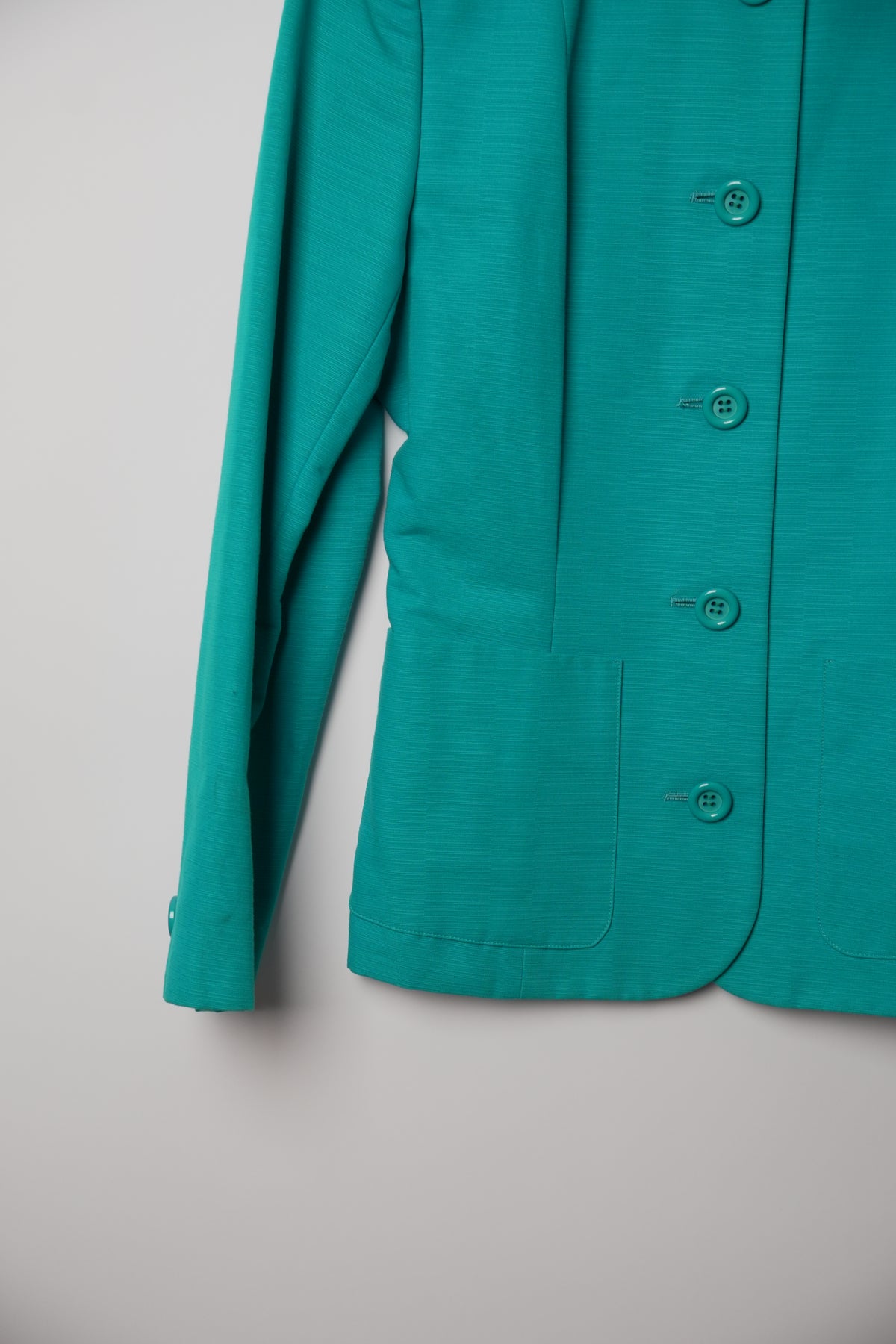 Yves Saint Laurent Teal Blue Collarless Button Down Blazer