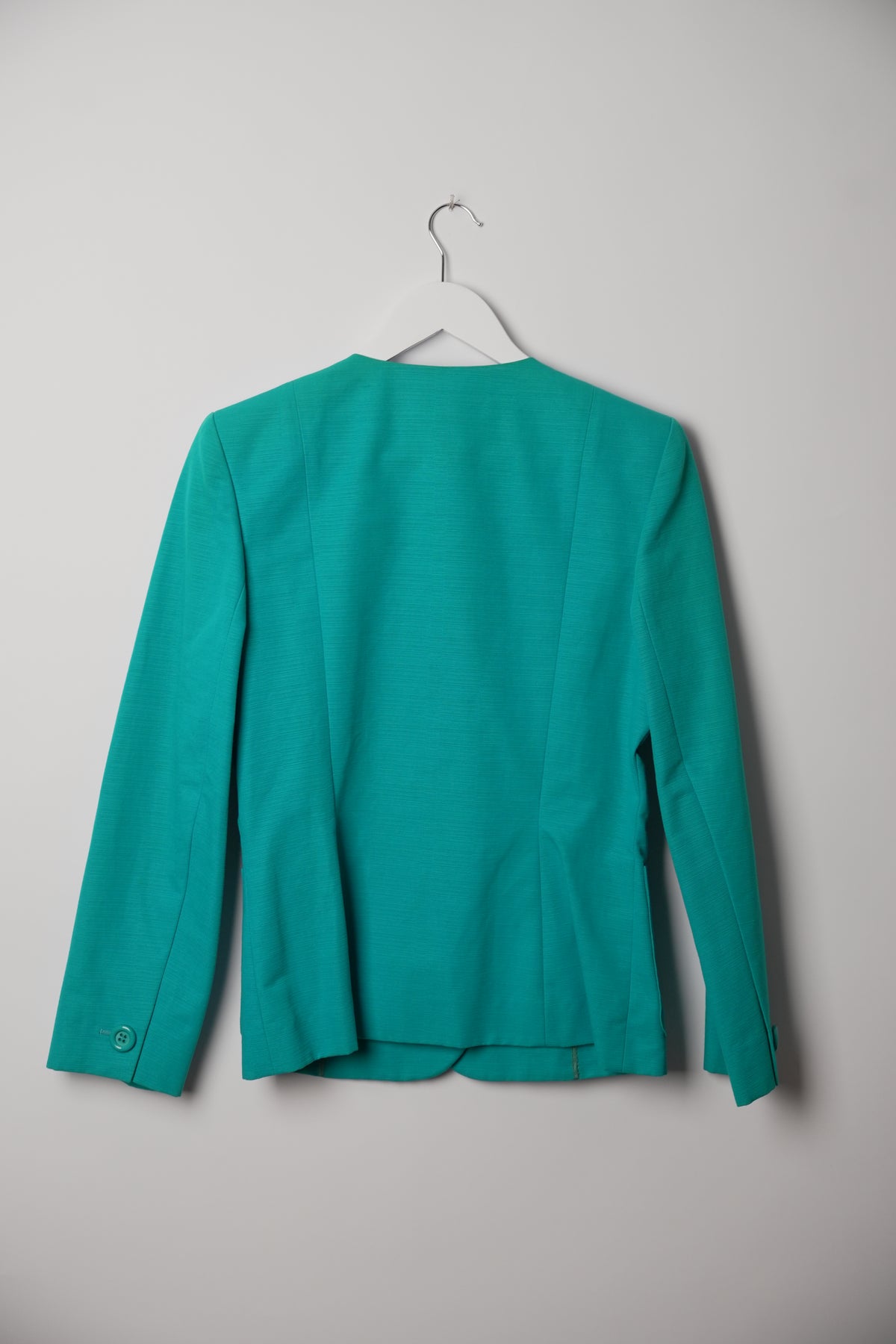 Yves Saint Laurent Teal Blue Collarless Button Down Blazer