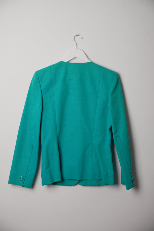 Yves Saint Laurent Teal Blue Collarless Button Down Blazer