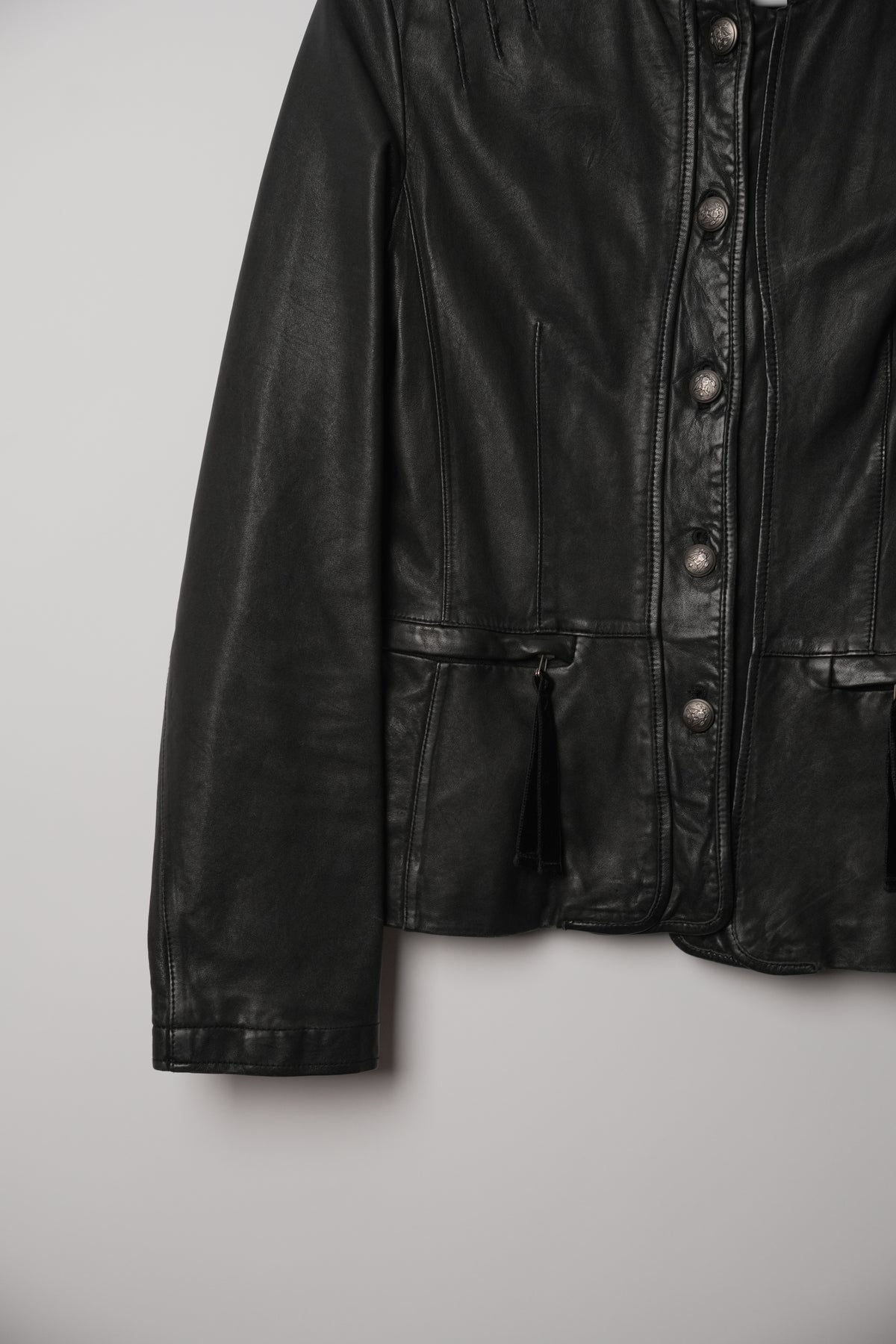 Vintage Tomboy New York Lamb Leather Military Button Down Collarless Jacket