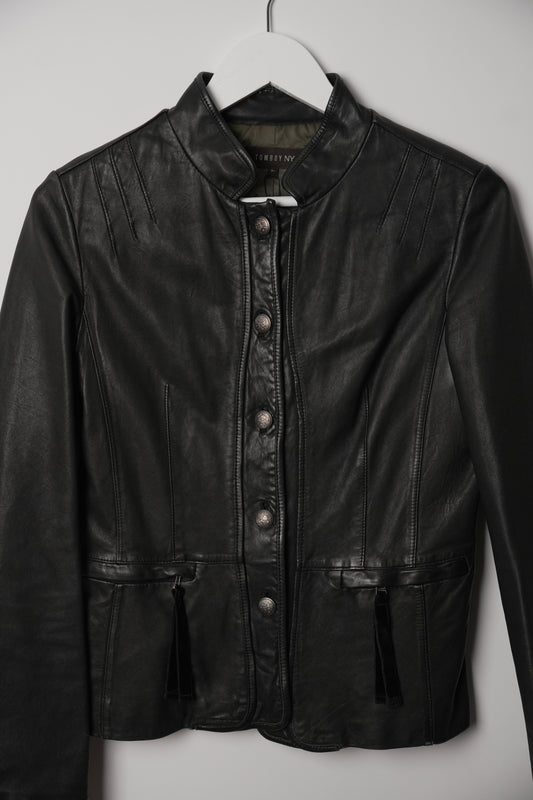 Vintage Tomboy New York Lamb Leather Military Band Collar Jacket