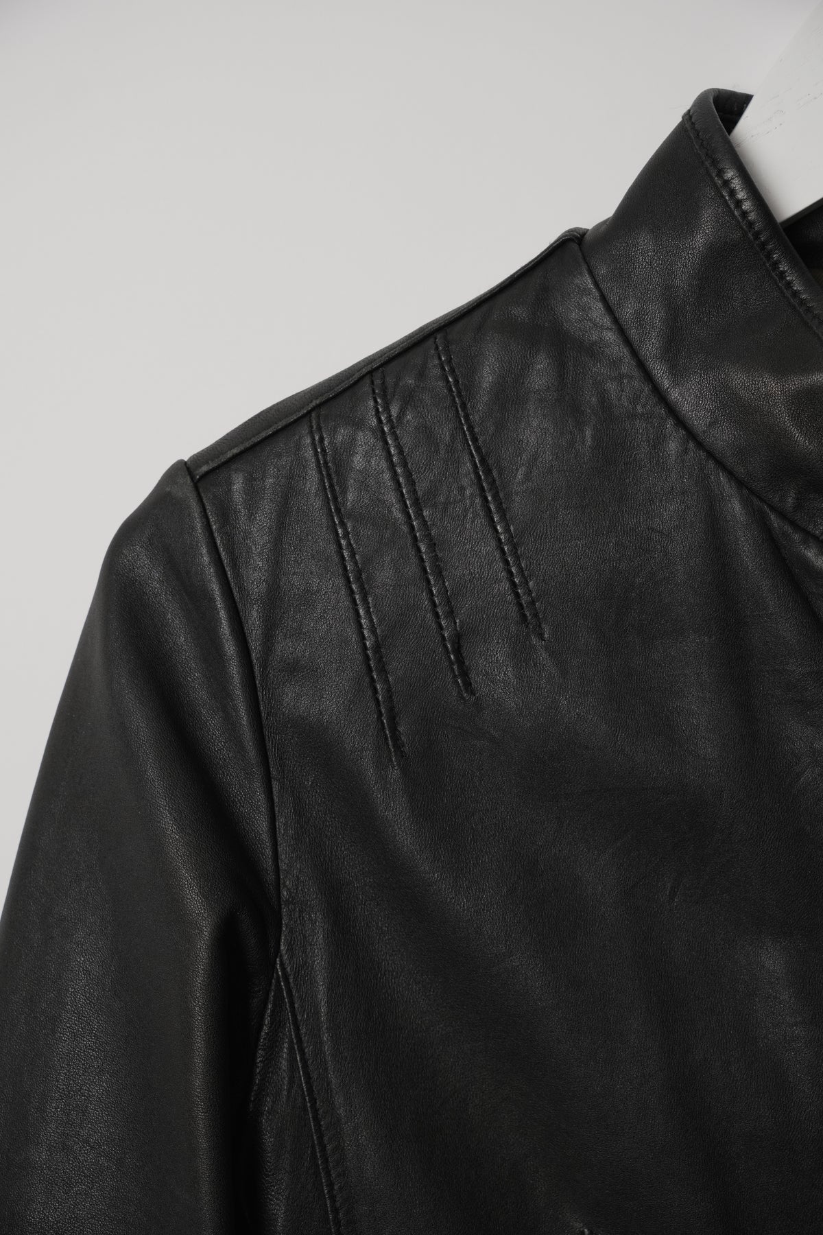 Vintage Tomboy New York Lamb Leather Military Button Down Collarless Jacket