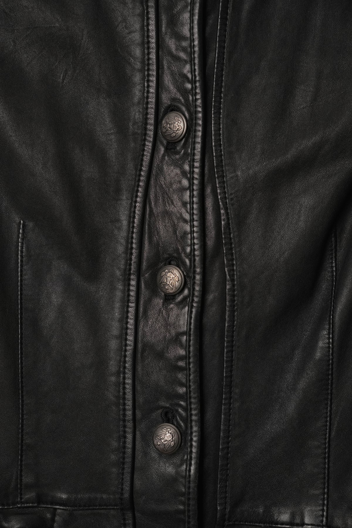 Vintage Tomboy New York Lamb Leather Military Button Down Collarless Jacket