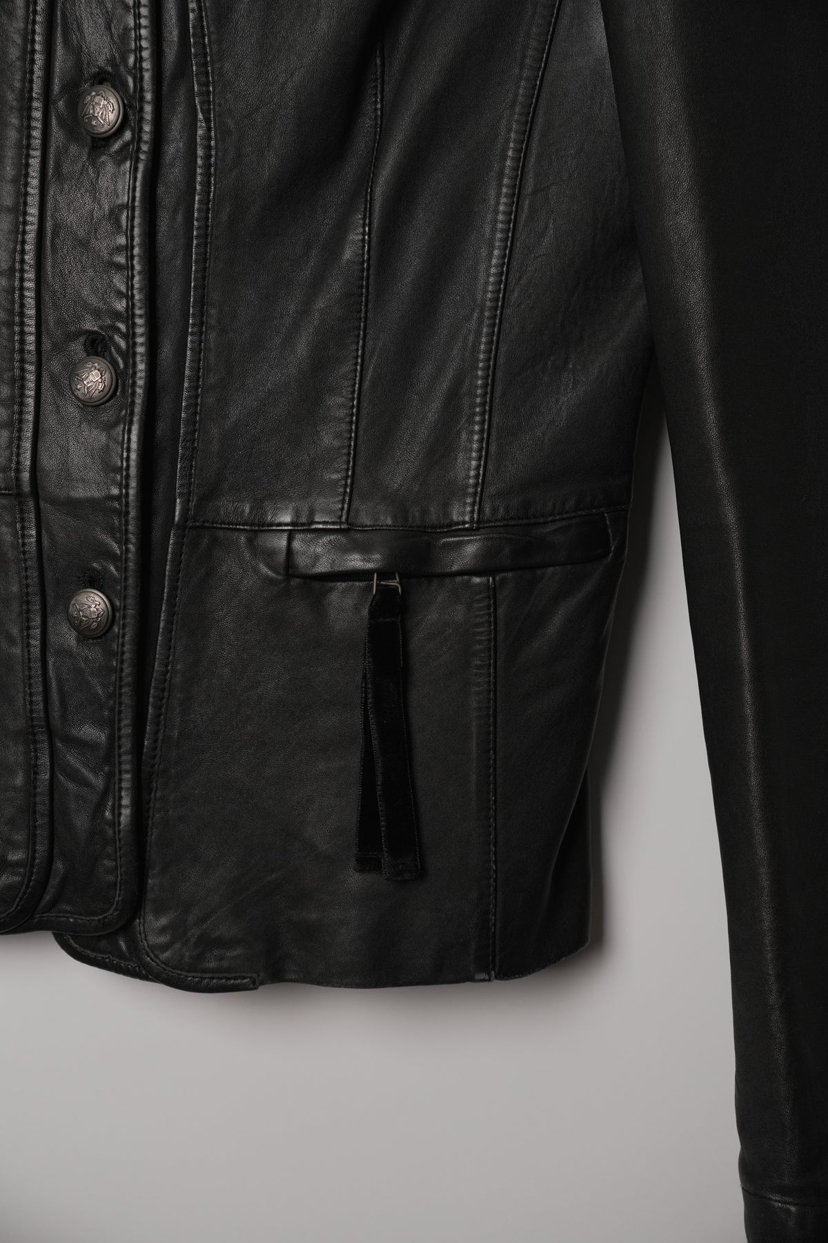 Vintage Tomboy New York Lamb Leather Military Button Down Collarless Jacket