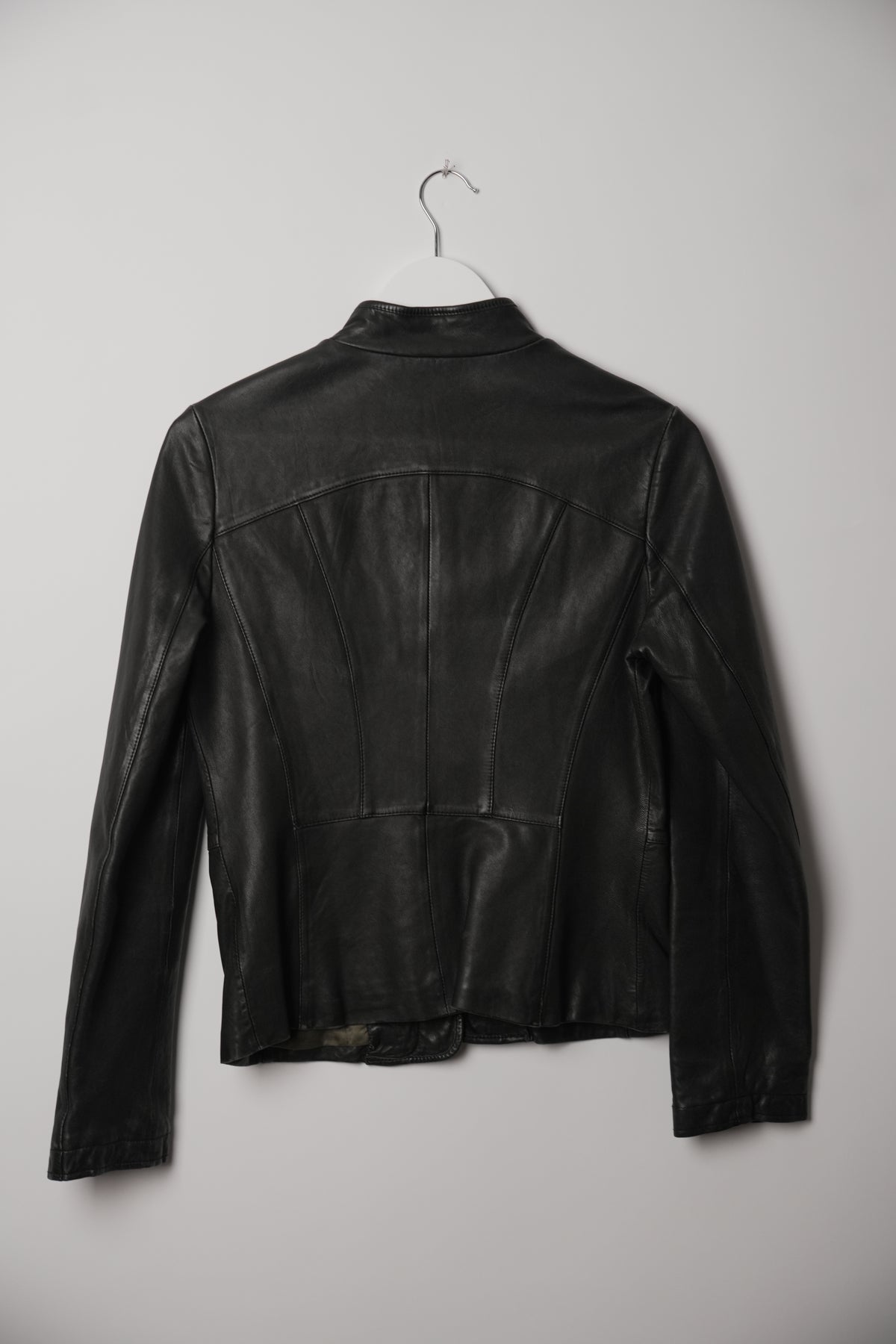 Vintage Tomboy New York Lamb Leather Military Button Down Collarless Jacket