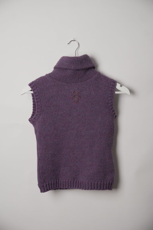 Fendi Purple Sleeveless Turtleneck Knit Top