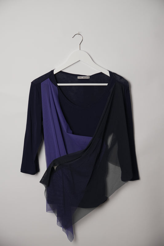 Issey Miyake 3/4 Sleeve Top with Tulle Overlay
