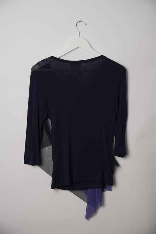 Issey Miyake 3/4 Sleeve Top with Tulle Overlay