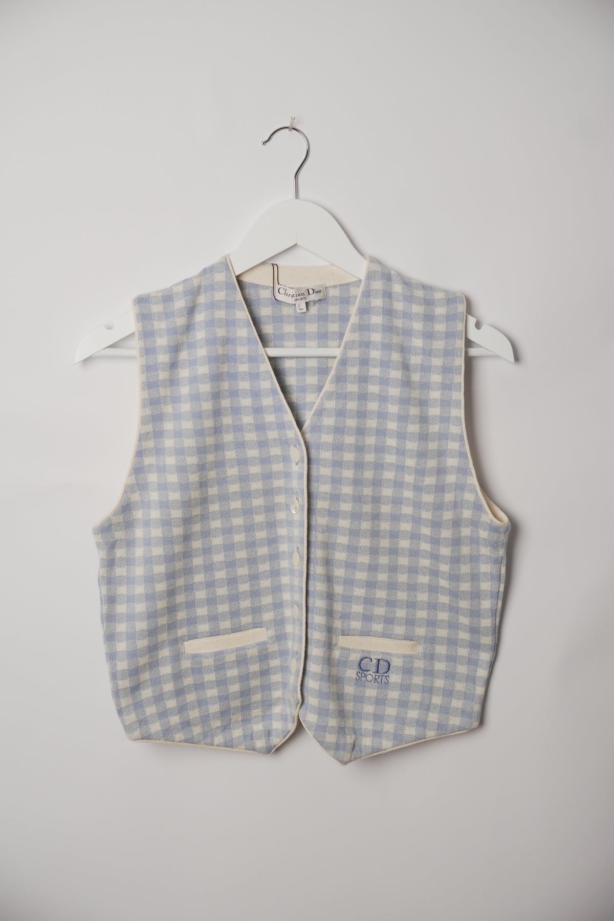 Christian Dior Sports CD Logo Blue White Check Knit Vest