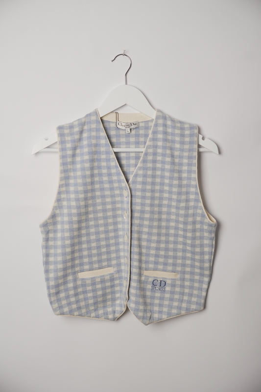 Christian Dior Sports CD Logo Blue White Check Knit Vest
