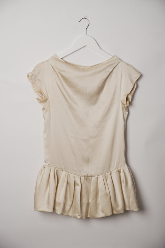 Red Valentino Ivory Silk Cap Sleeve Bubble Peplum Top