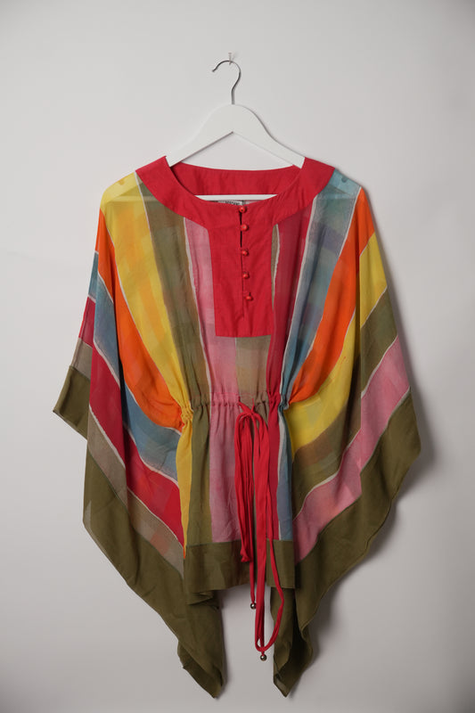 Moschino Cheap and Chic Multicolour Silk Stripe Drawstring Kaftan