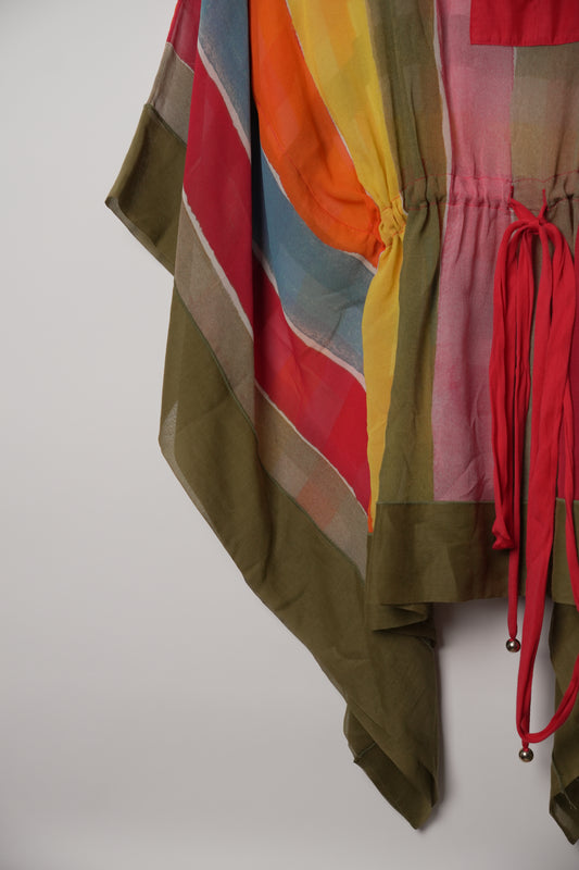 Moschino Cheap and Chic Multicolour Silk Stripe Drawstring Kaftan