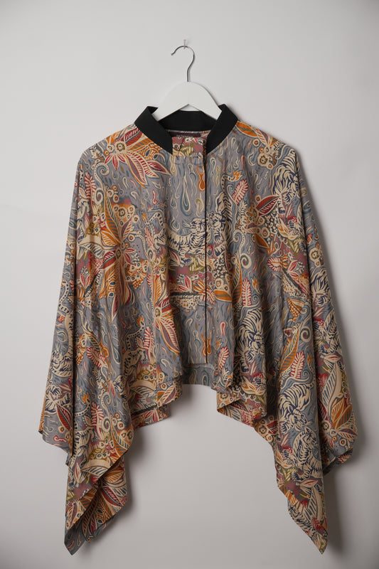 Jim Thompson Thai Silk Poncho with Mandarin Collar