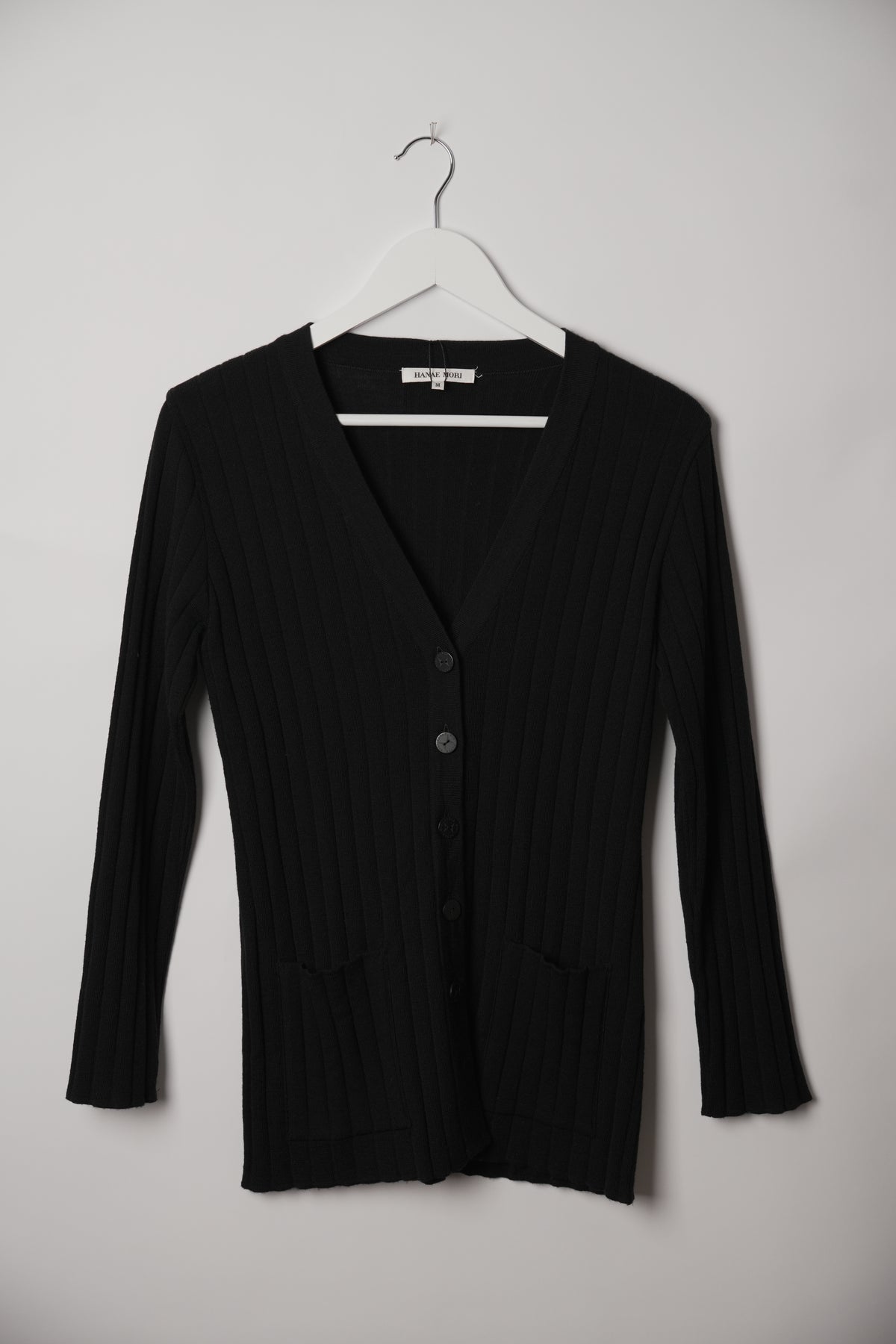 Hanae Mori Black V Neck Button Down Cardigan